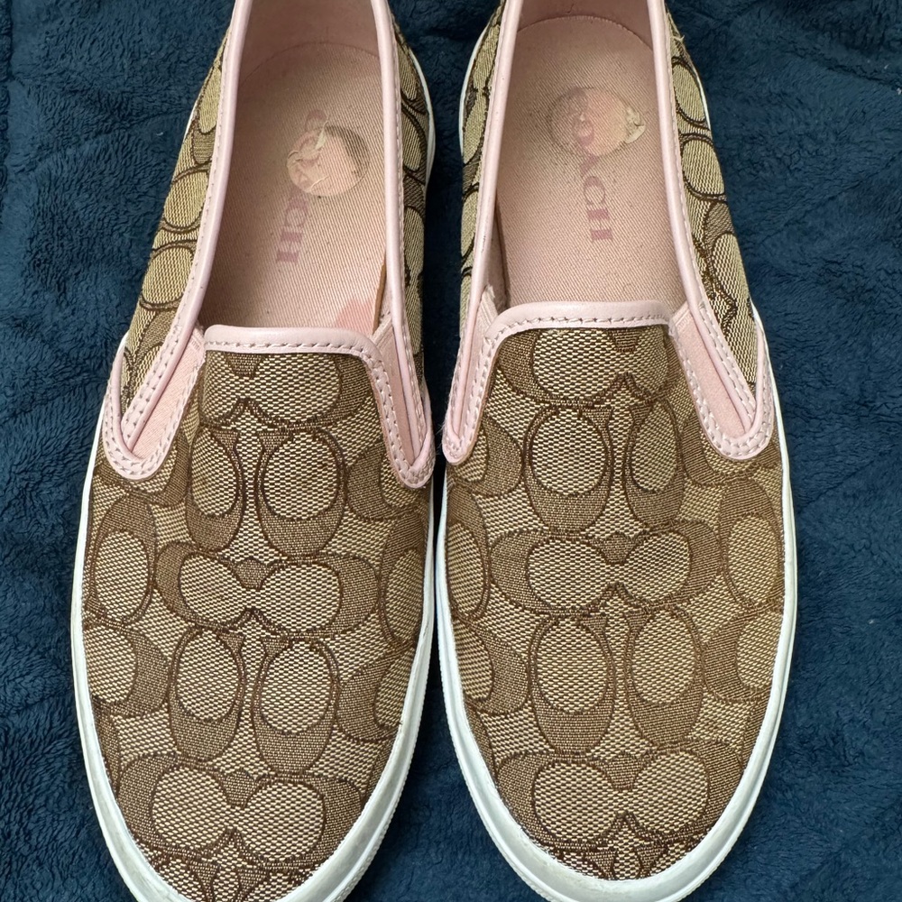 Coach Tan and Pink Slip-On Sneakers